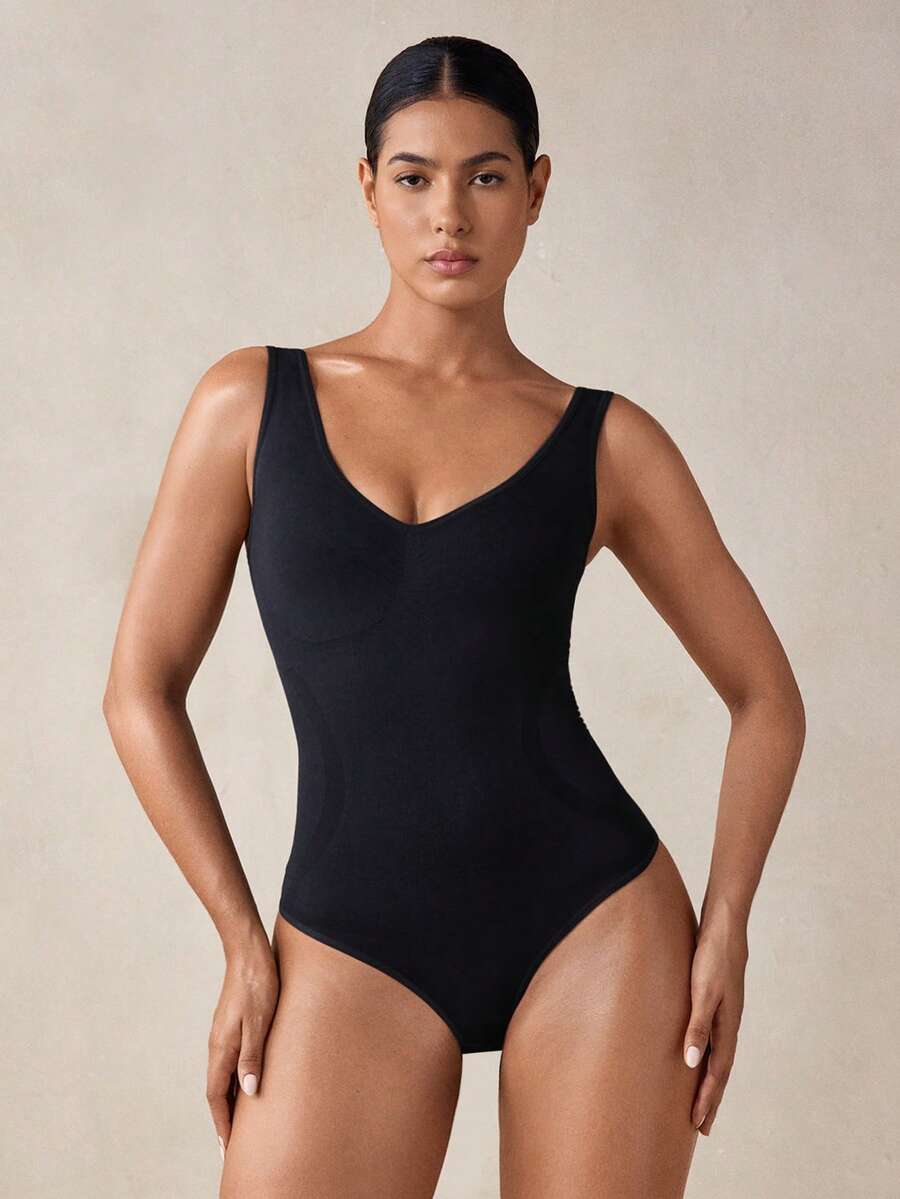 Veilyse 1pc Women's Body Shaper Tummy Control Waist Cincher Butt Lift Seamless Jumpsuit Thong - Black - View 1