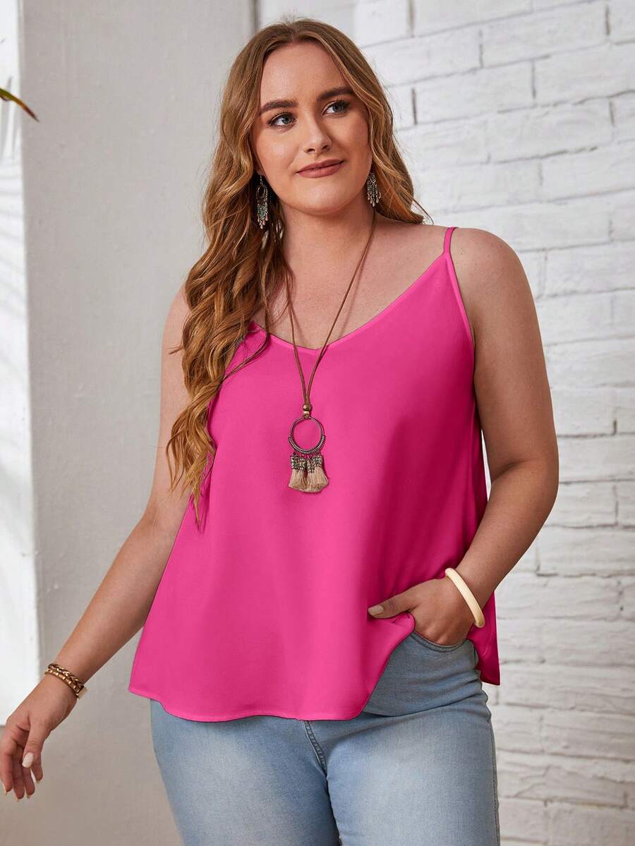 EMERY ROSE Plus Size Summer Casual Solid Color Camisole - Hot Pink - View 1