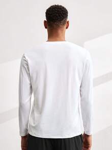 Driftmere Men's Casual Solid Color Round Neck Long Sleeve T-Shirt, For Fall - White - View 2
