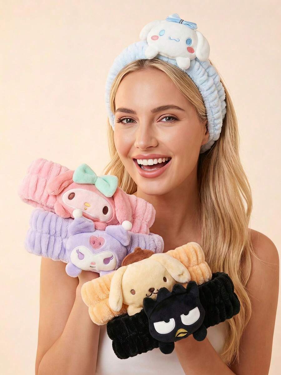 HELLO KITTY AND FRIENDS | Joivida 1個女性用小狗3D毛絨洗臉髮帶,護膚與化妝髮圈,防水防泡沫蓬鬆髮箍,柔軟防滑髮帶,適合浴室、旅行、水療,生日或週年紀念的可愛禮物 - 彩色 - 查看 1