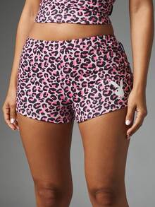 Missguided x Playboy Bunny Logo Pink Leopard Print Mini Hot Pants With Bum Text Detail Summer Festival Micro Shorts - Multicolor - View 3