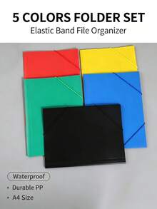 8/6/4/2/A4 Office Project Binder With Elastic Seal - Large Capacity, Elastic Rope File Bag, Drawstring File Bag, Semi Transparent Frosted Cover, Business Negotiation Folder, Office Supplies, Synthetic Gemstones, School Document Storage - random multicolor - View 2