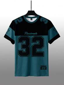 Manfinity LEGND Kaos Pria Kasual Leher Bulat Lengan Pendek dengan Cetakan Angka Pentagram, Jersey Sepak Bola 32 Pria - MultiWarna - View 3