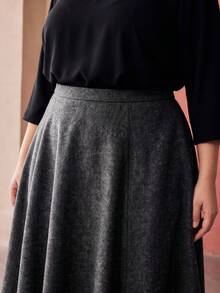 MOTF PREMIUM PLUS SIZE WOMEN'S WOOL FAN-SHAPED AUTUMN/WINTER COMMUTE SKIRT - Grey - View 5