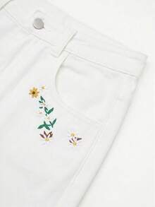 GlowEve 女款夏季花卉刺繡牛仔褲 - 白色 - 查看 5