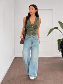 SHEIN EZwear 女款春季新款杏色編織薄款西裝外套，秋冬穿搭 - 軍綠色 - 查看 3