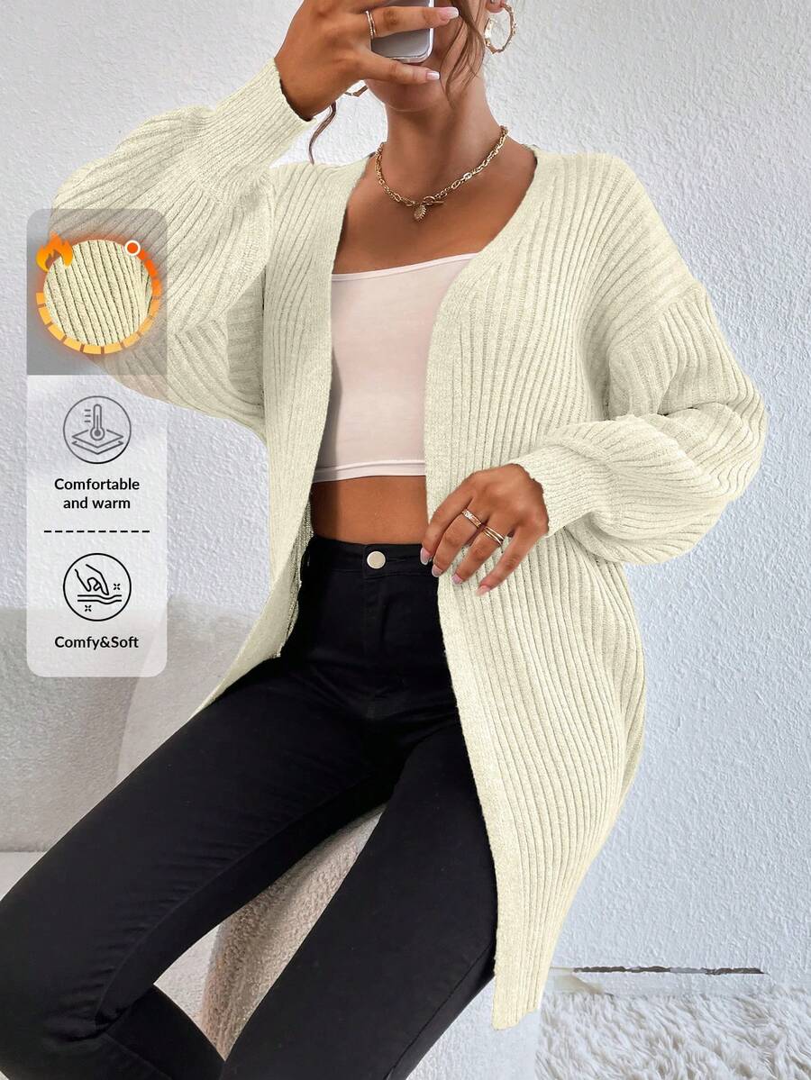 EURMUSE Casual Solid Color Loose Batwing Cardigan - White - View 1