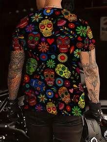 Manfinity Dauomo Easter Colorful Skull Men's Fashionable Breathable T-Shirt - Multicolor - View 2