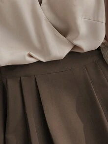 Franclia 2pcs Women's Elegant Shiny Fabric Top And Pleated Midi Skirt Set, Suitable For Layering Or Standalone Wear, Autumn/Winter - 彩色 - 查看 3