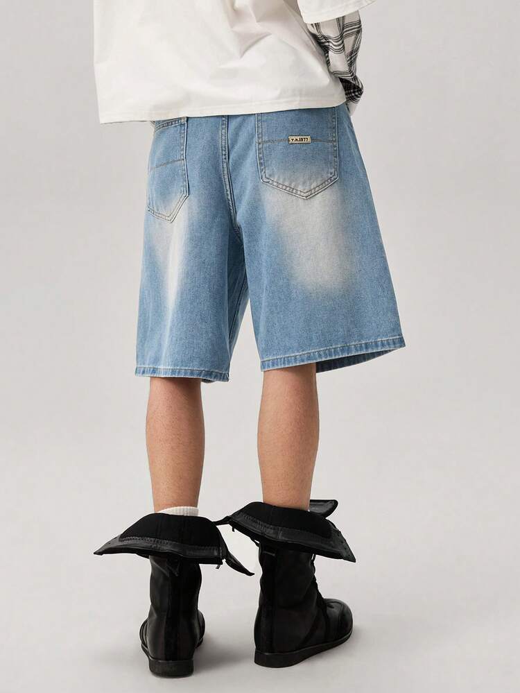 Celana Pendek Denim Bermuda Longgar Pria dengan Kantong, Celana Pendek Denim Longgar Kasual untuk Pria - Light Wash - View 4