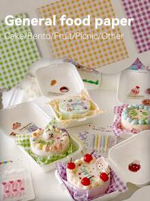 100pcs Oil-Proof Baking Paper Suitable For Cake, Sandwich, Picnic With 5 Different Style; Grid Wrapping Paper For Fast Food, Basket Liner - Multicolor - View 4