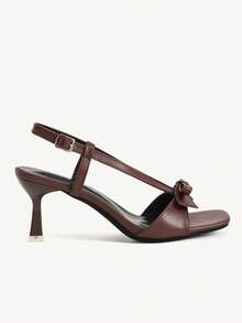 CUCCOO CHICEST Sandal Retro Prancis Cokelat dengan Pita dan Ujung Persegi, Tali Belakang dengan Gesper, Hak Tinggi, Ujung Terbuka, Sepatu Wanita Musim Panas - Coklat - View 3
