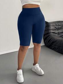 SHEIN PETITE CURVE 大尺碼女款休閒極簡純色內搭褲，適合夏季 - 藏蓝色 - 查看 8