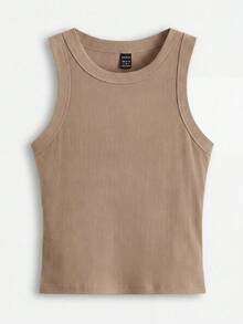 SHEIN BASICS Women's Solid Color Round Neck Ribbed Casual Versatile Tank Top - Multicolor - View 4