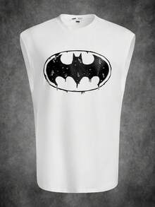 BATMAN X SHEIN Men Casual Bat Printed Tank Top For Summer, 2000s Style - White - View 5