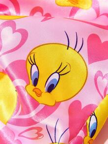 LOONEY TUNES X SHEIN 單包裝可愛時尚亮面緞面柔軟大號大腸圈卡通印花髮圈，適合居家或外出使用，高馬尾 - 彩色 - 查看 4