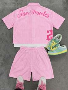 Manfinity EMRG 男士休閒街頭風度假必備 INS 風格寬鬆大尺碼襯衫套裝 - 彩色 - 查看 2