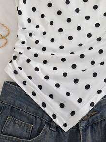 SHEIN Teen Girls Teenage White Black Polka Dot Lace Short Sleeve Personalized Elegant Charm, Summer, Knit, Back To School, Vacation,3 Pack - White - View 9