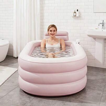 1pc Adult Inflatable Bathtub: Foldable Portable Home Bathtub With Comfortable Backrest, Thickened Durable Material, Easy To Store And Quick To Install, Space-Saving Design, Suitable For Relaxing Soak In The Bathroom