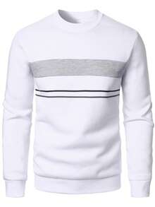 Manfinity Homme Fashion Plus Size Men's Striped Long Sleeve Sweatshirt - White - View 5