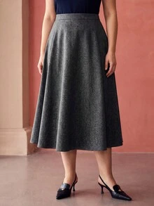 MOTF PREMIUM PLUS SIZE WOMEN'S WOOL FAN-SHAPED AUTUMN/WINTER COMMUTE SKIRT - Grey - View 7