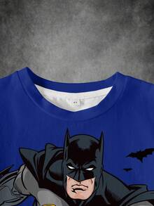 BATMAN X SHEIN 青少年男孩卡通印花圆领短袖休闲T恤 - 白色 - 查看 3