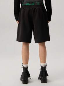 Men's Letter Print Drawstring Waist Casual Shorts - Grey - View 3