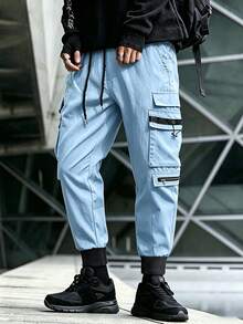 Manfinity Roghcode Men's Drawstring Waist Casual Versatile Daily Wear Cargo Pants - Blue - View 3