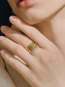 Opalesca Gold And Silver Color Matching Multi-Layer Stacked Twist Ring - Multicolor - View 1