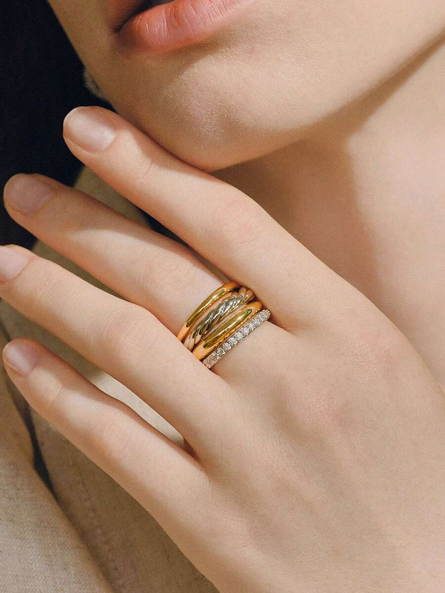 Opalesca Gold And Silver Color Matching Multi-Layer Stacked Twist Ring - Multicolor - View 1