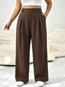 Comfortcana Plus Size Women's Casual Brown Suit Pants, Suitable For Outings And Commuting - Brown - View 7