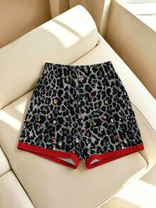 Franclia Setelan 2 Potong Motif Leopard Berlian untuk Wanita, Atasan Leopard Leher Bulat dan Celana Pendek Pinggang Tinggi untuk Liburan Kasual Musim Panas, Setelan Pakaian Minimalis Model A-Line - MultiWarna - View 5