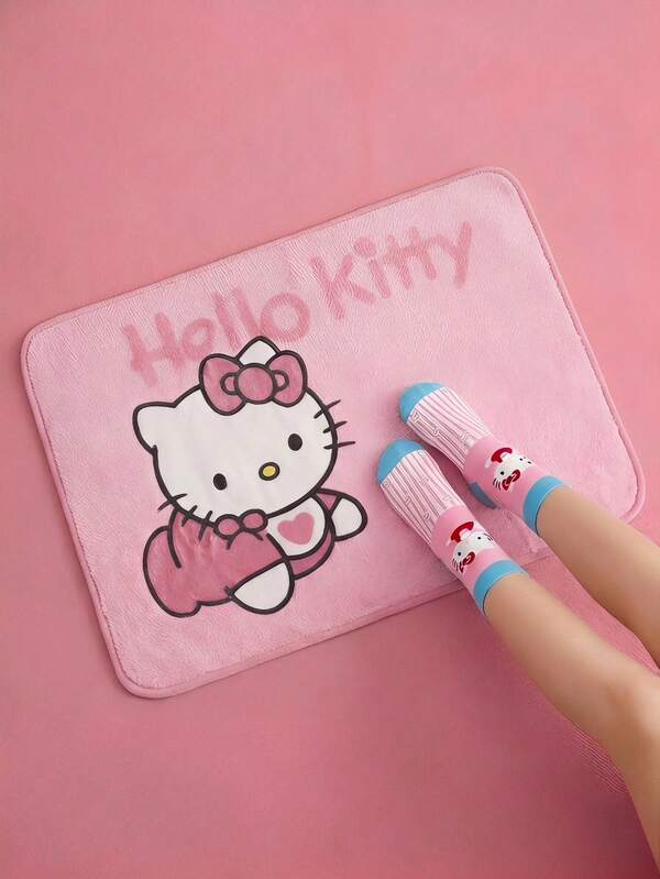 HELLO KITTY AND FRIENDS | Joivida 1 قطعة سجادة كرتونية مرخصة، سجادة أرضية وردية ناعمة ومخملية بتصميم شخصية كرتونية جذابة، ديكور منزلي مريح لغرفة النوم أو المعيشة أو غرفة الأطفال، ناعمة وممتعة، إضافة مثالية لأي مساحة