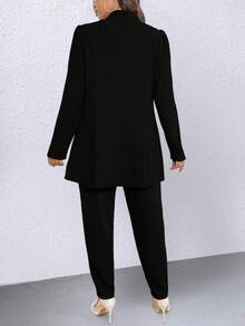 Elenzga Plus Size Black Elegant Formal Office Wear Long Sleeve Blazer & Trousers Suit Set For Women,Autumn Fall Solid Color Graduation Back To School Outfit - Black - View 2