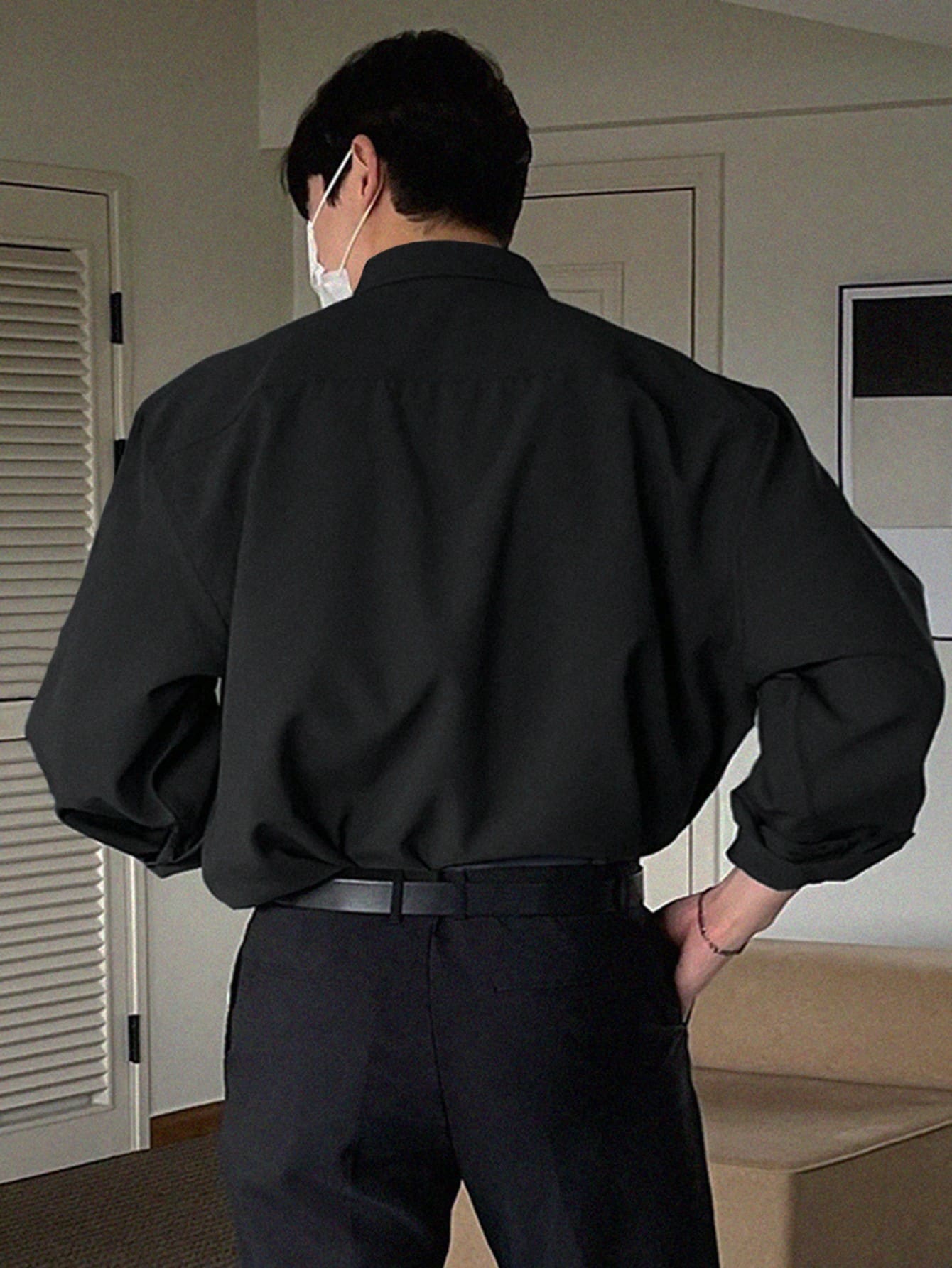 Men Solid Pocket Patched Long Sleeve Shirt, Fall Business Attire
