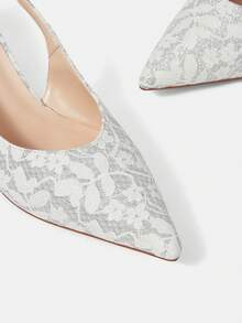 CUCCOO HITCHD Silver Lace Back Empty Shoes French Pointed Buckle Strap Stiletto Commuter Banquet High Heels - Silver - View 9