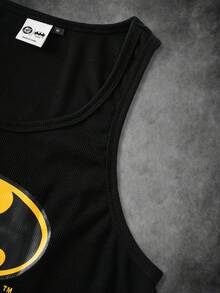BATMAN X SHEIN 男士圆领休闲百搭印花背心 - 黑色 - 查看 5