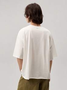Vaulklash Men's Loose Crew Neck Short Sleeve T-Shirt, White, Minimalist Design With Rolled Hem Cotton - White - View 4