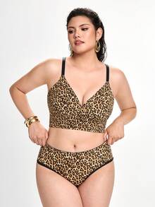 Slumbrini Plus Size Everyday Casual Printed Underwear Set - Brown - View 3