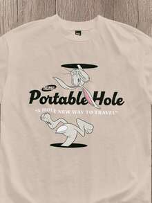 LOONEY TUNES X SHEIN Manfinity Joysei Cute Anime Cartoon Print Men's Standard Fit Short Sleeve T-Shirt - Khaki - View 2