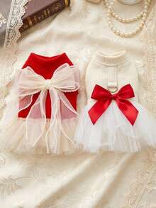 PETSIN 1pc Pet Princess Style Dress, Cat And Dog Clothing, Bow Decoration For Small Dog Clothing - Multicolor - View 2