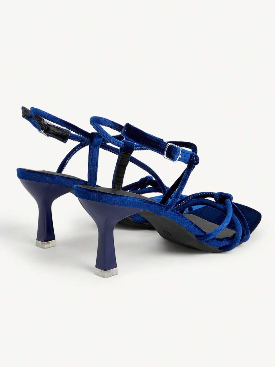 CUCCOO CHICEST Dark Blue Suede Kinky Straps Square Toe Sandals Women's, Temperament High Heels Open-Toed High Heels