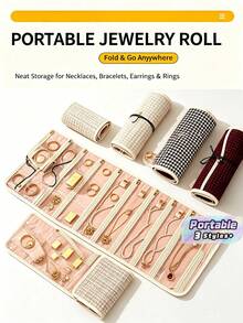 1pc Foldable Jewelry Roll Organizer, Suitable For Storing Rings, Necklaces, Earrings, Bracelets, Great Gift For Women And Girls Back To School - Multicolor - View 1