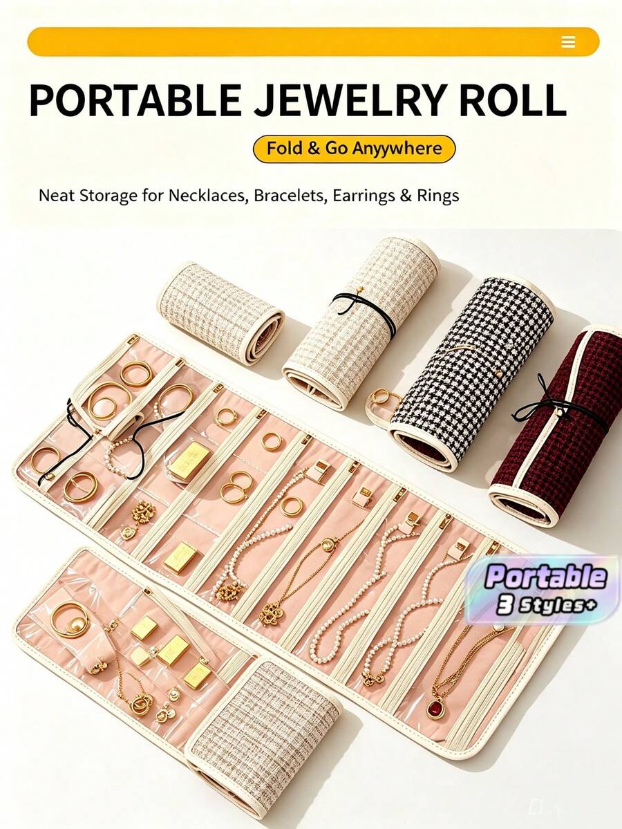 1pc Foldable Jewelry Roll Organizer, Suitable For Storing Rings, Necklaces, Earrings, Bracelets, Great Gift For Women And Girls Back To School - Multicolor - View 1