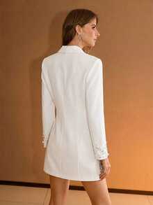 MOTF PREMIUM ELEGANT FAUX PEARL & RHINESTONE EMBELLISHED SHORT DRESS - White - View 3
