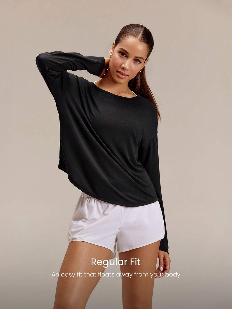 Everyday Ease Sun-Protective Long Sleeve Top With Airy Vertical Cutout Back Regular Fit Waist Length Daily Casual Summer Wear