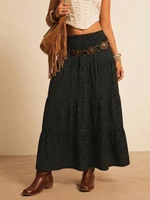 Freevana Damen Große Größen Langer Schwarz & Weiß Polka Dot Mehrschichtiger Kuchenrock A-Linie Locker Elegant Lässig Romantisch Frühling Sommer Frühherbst Oberbekleidung - Schwarz und Weiss - Übersicht 6
