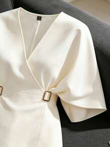 GlowEve French Chic Distinctive Blouse, Lightweight Luxury High-End Commuter Versatile Cinched Waist Batwing Sleeve Shirt, Summer - Apricot - View 5