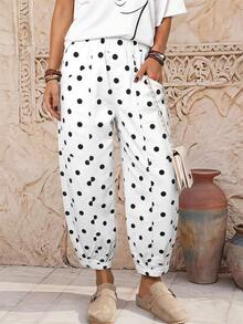 EMERY ROSE Celana Jeans Wanita Motif Polkadot dengan Ujung Bawah Dilipat - Hitam dan Putih - View 3