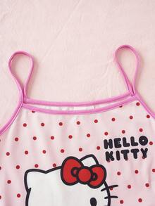 HELLO KITTY AND FRIENDS | SHEIN Celana Pendek Cami Motif Polkadot Kartun untuk Anak Perempuan Remaja - Berwarna merah muda - View 3